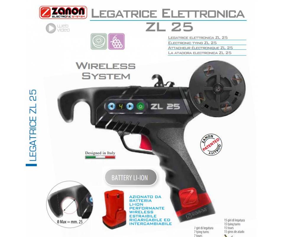 Legatrice Wireless Zanon ZL 25 completa di batteria Li-ion ricaricabile
