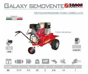 Motocompressore d'aria carrellato Galaxy T.860 - Honda GX 340 Avv. elettrico 10 cv Motocompressori