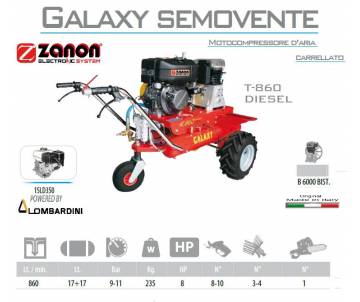 Motocompressore d'aria carrellato Galaxy T.860 - Lombardini 15LD350 Avv. elettrico Motocompressori