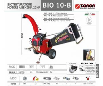 Biotrituratore 10-B con motore Honda Gx630 benzina avv. elettrico