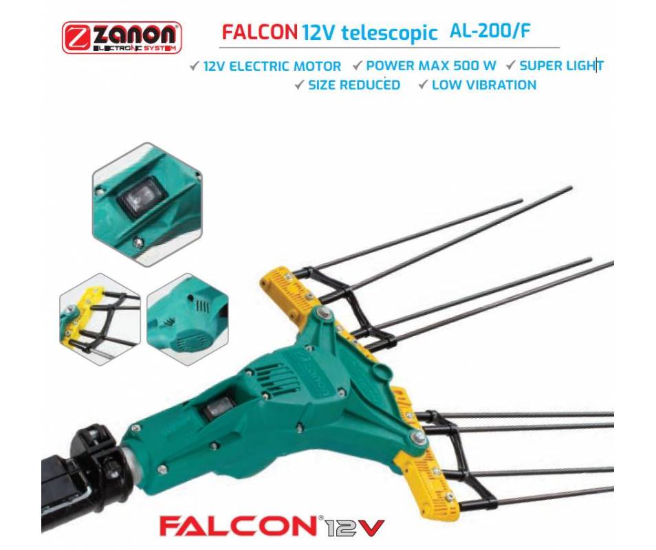 Abbacchiatore elettrico Zanon - Falcon 12 volt con asta telescopica 170/250 cm Abbacchiatori