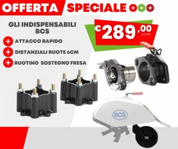 KIT Attacco rapido + Distanziali + Ruotino sostegno per motocoltivatori BCS/Ferrari