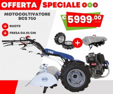 Motocoltivatore BCS 750 KD440 10,9 HP Avv. Elettrico completo di ruote 6.50/80-12 e fresa cm 85L