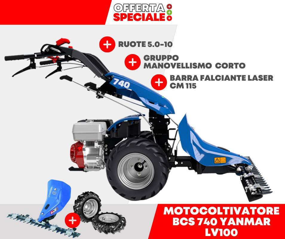 Motocoltivatore BCS 740 YANMAR LV 100 10 HP Completo Di Ruote Barra Falciante E Gruppo Manovellismo BCS Motocoltivatore BCS 740 YANMAR LV 100 10 HP Completo Di Ruote Barra Falciante E Gruppo Manovellismo BCS